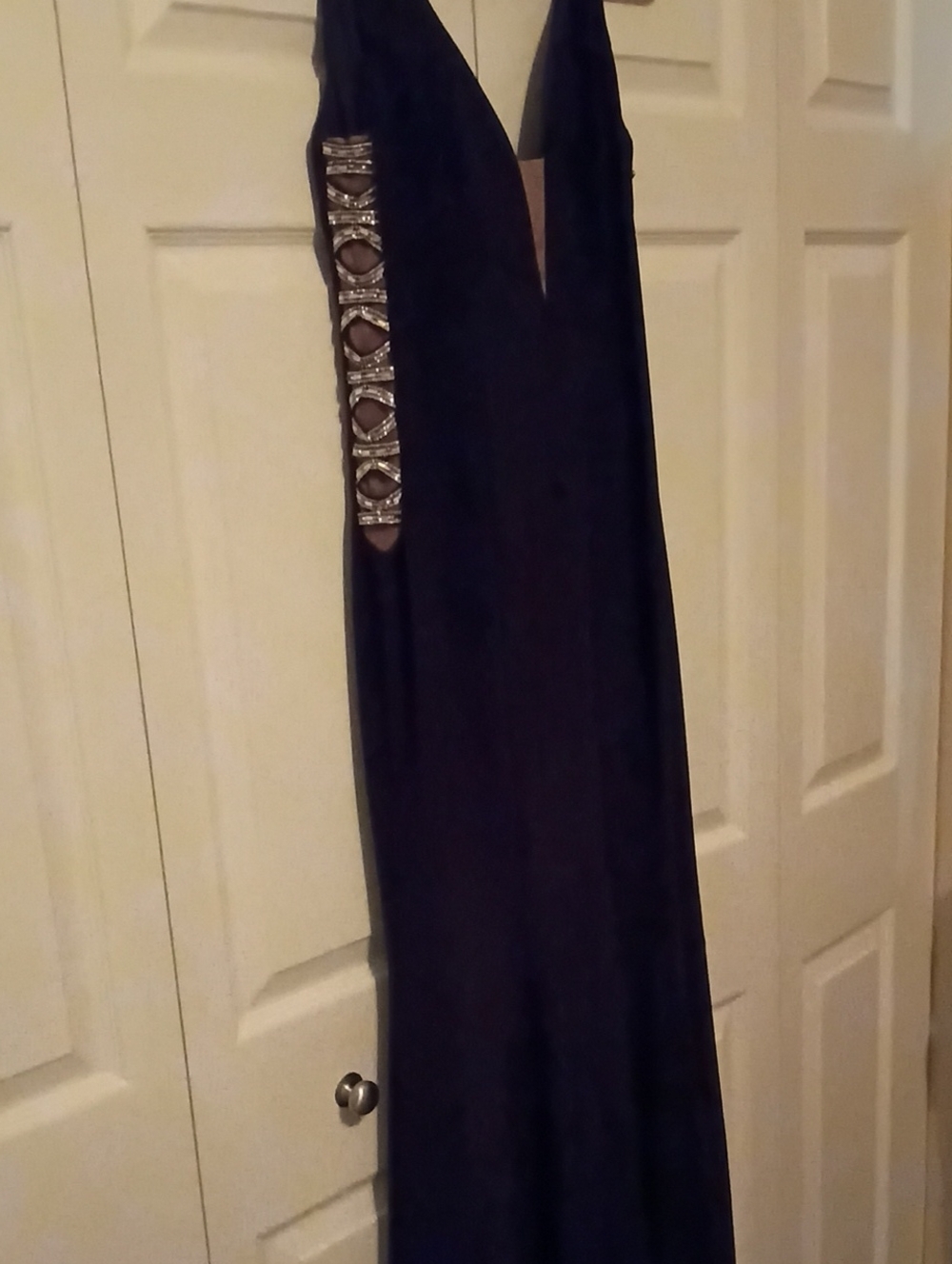 Xscape Black Maxi Dress with Silver Embellished Side Detail